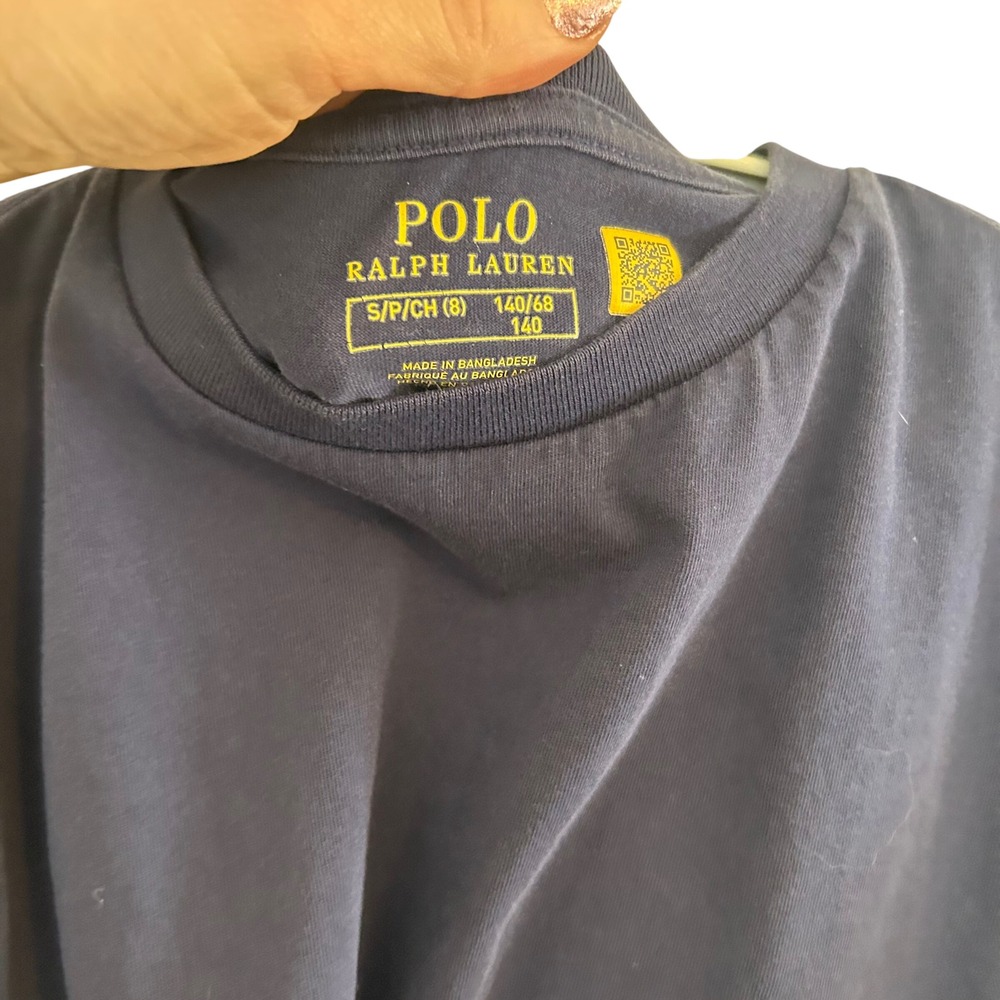 Polo Ralph Lauren T-Shirt Kids Size 8 Navy Blue Graphic Logo Crewneck Tee - Picture 3 of 7